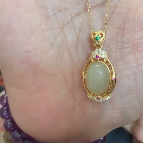 和田玉颈饰银S925镶嵌