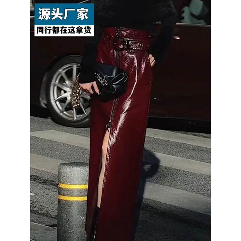梵乐芬法式女神范开叉拉链别致绝美PU皮包臀裙2025秋季高腰绝美半