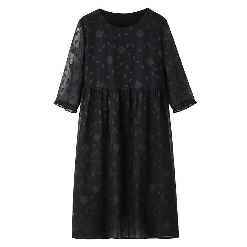 定制大码女装上档次圆领精致提花连衣裙230165