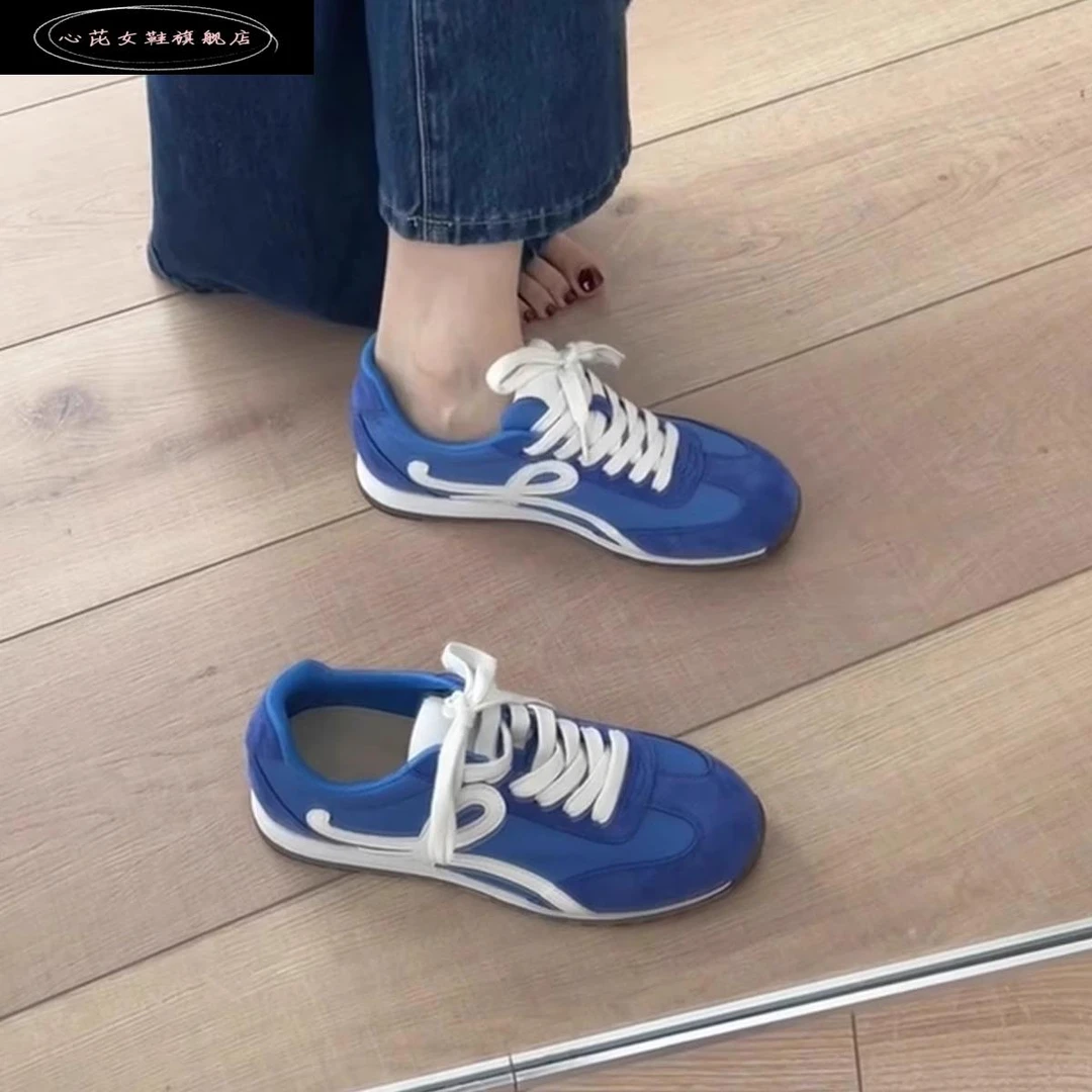 心芘厚底蓝色德训鞋女2025年夏季新款百搭时尚休闲运动鞋阿甘板鞋