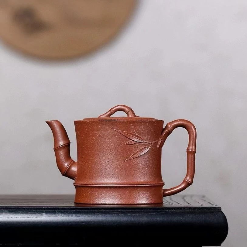 300毫升宜兴紫砂壶手工泡茶壶卡盖竹节壶竹段壶原矿降坡湘妃竹壶