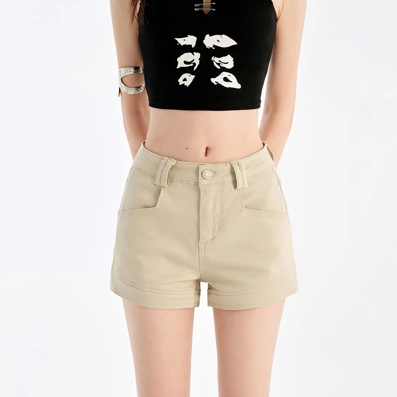 拉夏贝尔高腰牛仔短裤2025夏季潮款女款显瘦辣妹包臀a字美式热裤