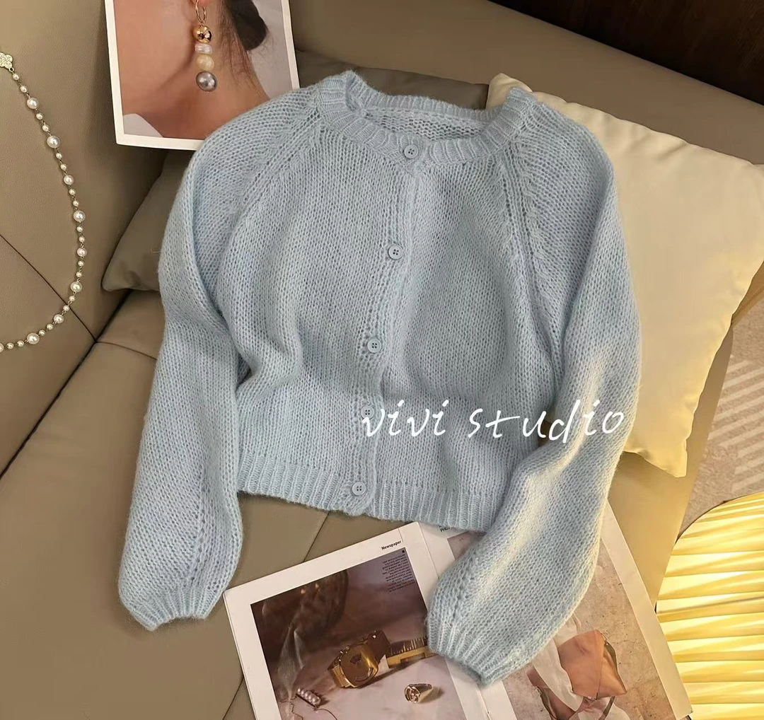 【黄金梯田】2025年春季新款时尚单排扣圆领长袖针织衫MY1605