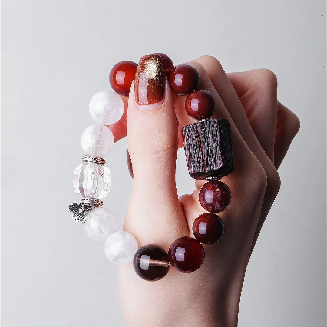 925银手链 七【落梅如雪】S09941 茶水水红胶花五瓣花弹力手串