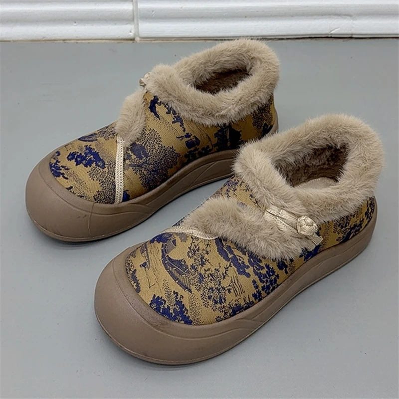 冬季新款女鞋复古汉服鞋厚底毛毛鞋老人棉鞋妈妈鞋时尚保暖民族风