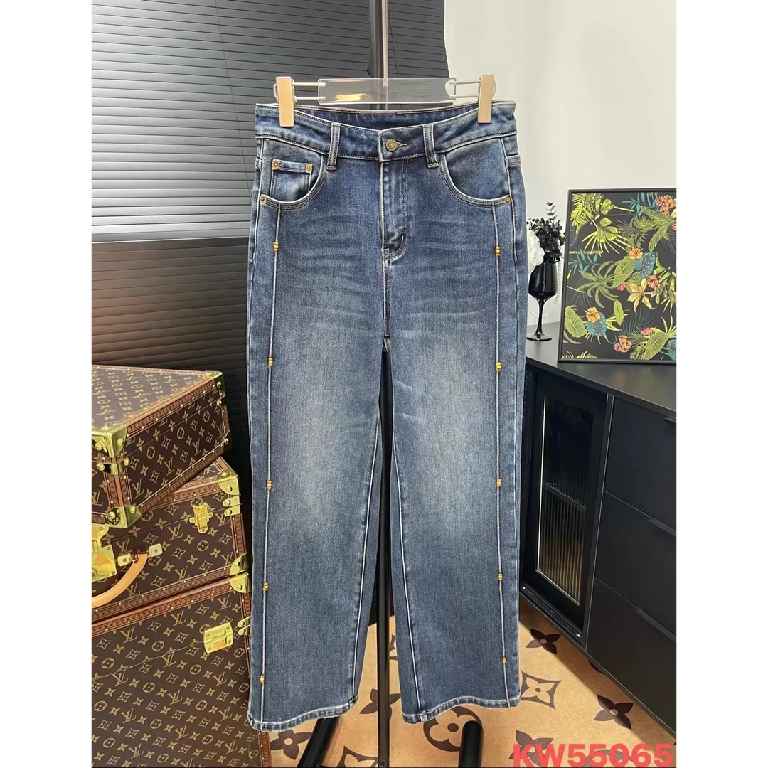 Mozch  柔软水洗棉立体精线手工串珠磨毛牛仔裤55065