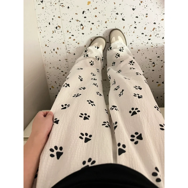 小狗爪裤女夏季薄款设计感可爱休闲宽松慵懒风高腰直筒宽松睡裤女