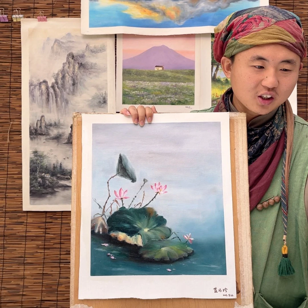 油画行路人小院绘画作品竞拍