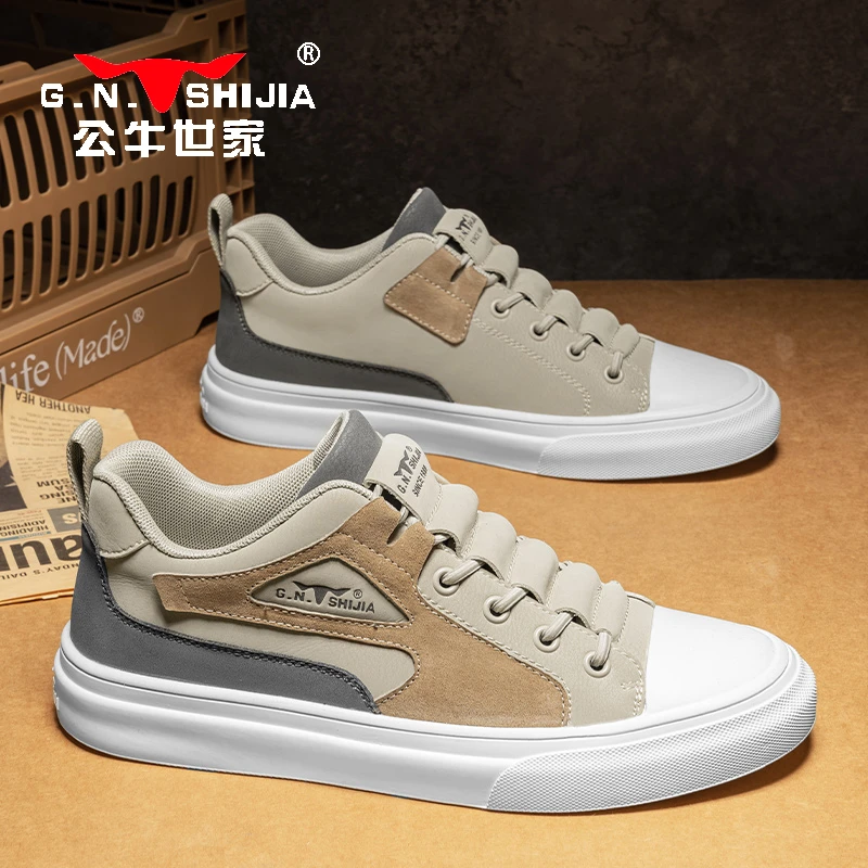 公牛世家男鞋春季新款时尚百搭潮牌一脚蹬板鞋男复古潮流休闲潮鞋