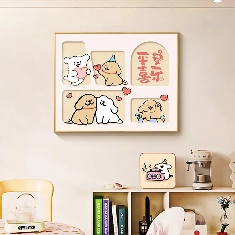 线条小狗电表箱装饰画免打孔配电箱挂画遮挡电闸开关盒卡通壁画