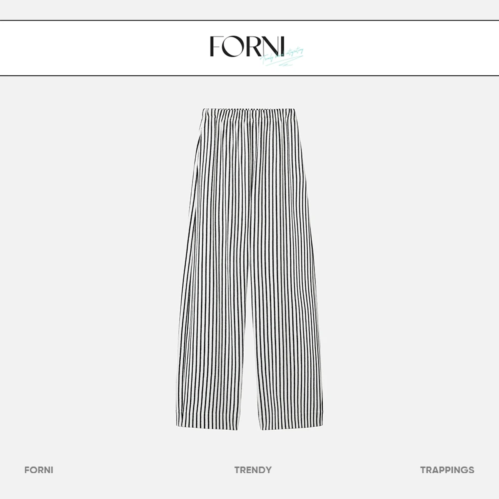 FORNI 条纹狂想曲 时尚细条纹阔腿裤休闲百搭宽松显瘦裤子