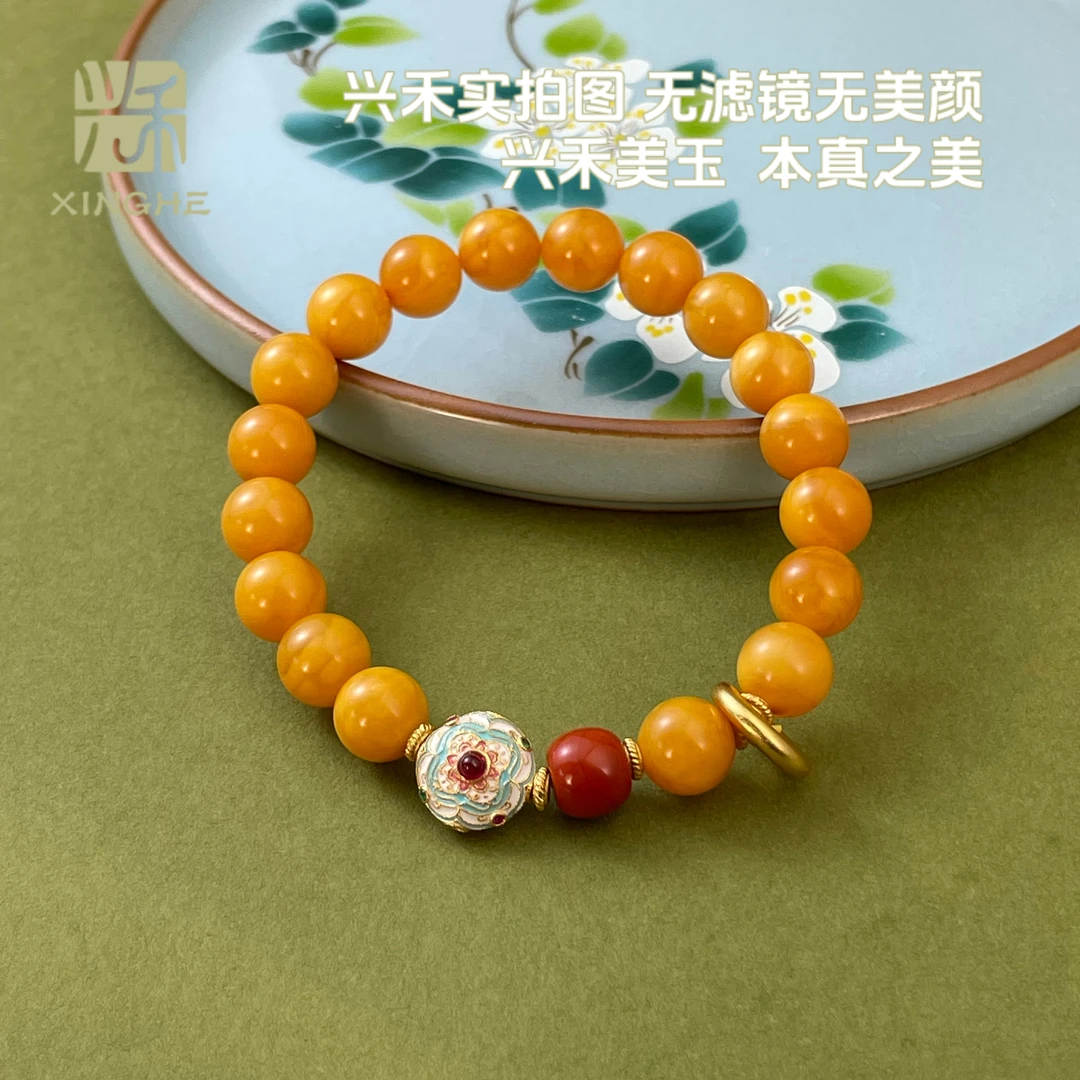兴禾蜜蜡老花蜜南红手串8mm轻奢小众珠宝饰品E705