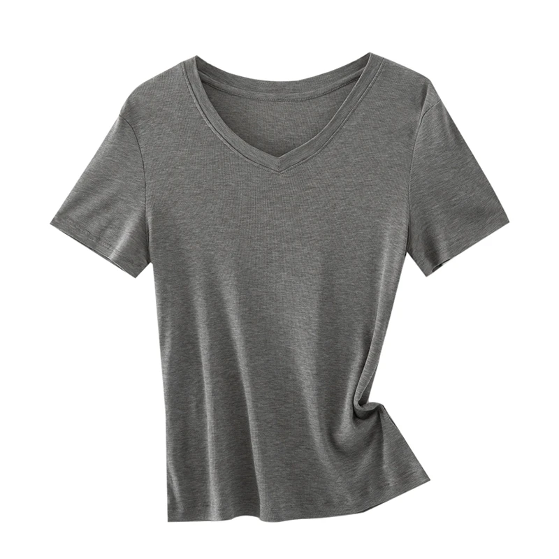 短款 V领【蚕丝面膜T恤】透气舒适上衣短袖女夏季