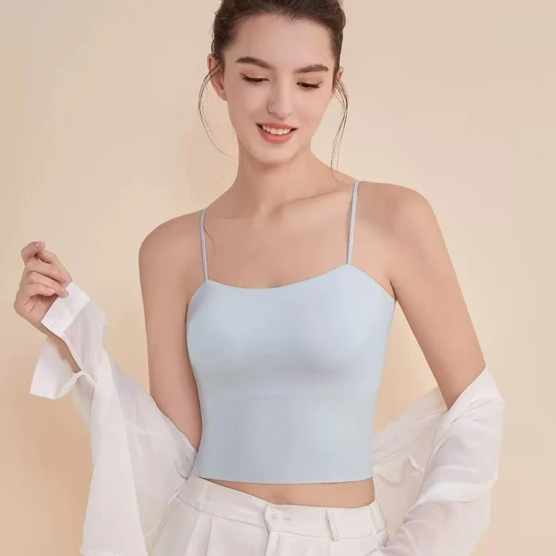 纯色光面女士文胸性感聚拢胸罩背心一体式内衣吊带美背打底超薄