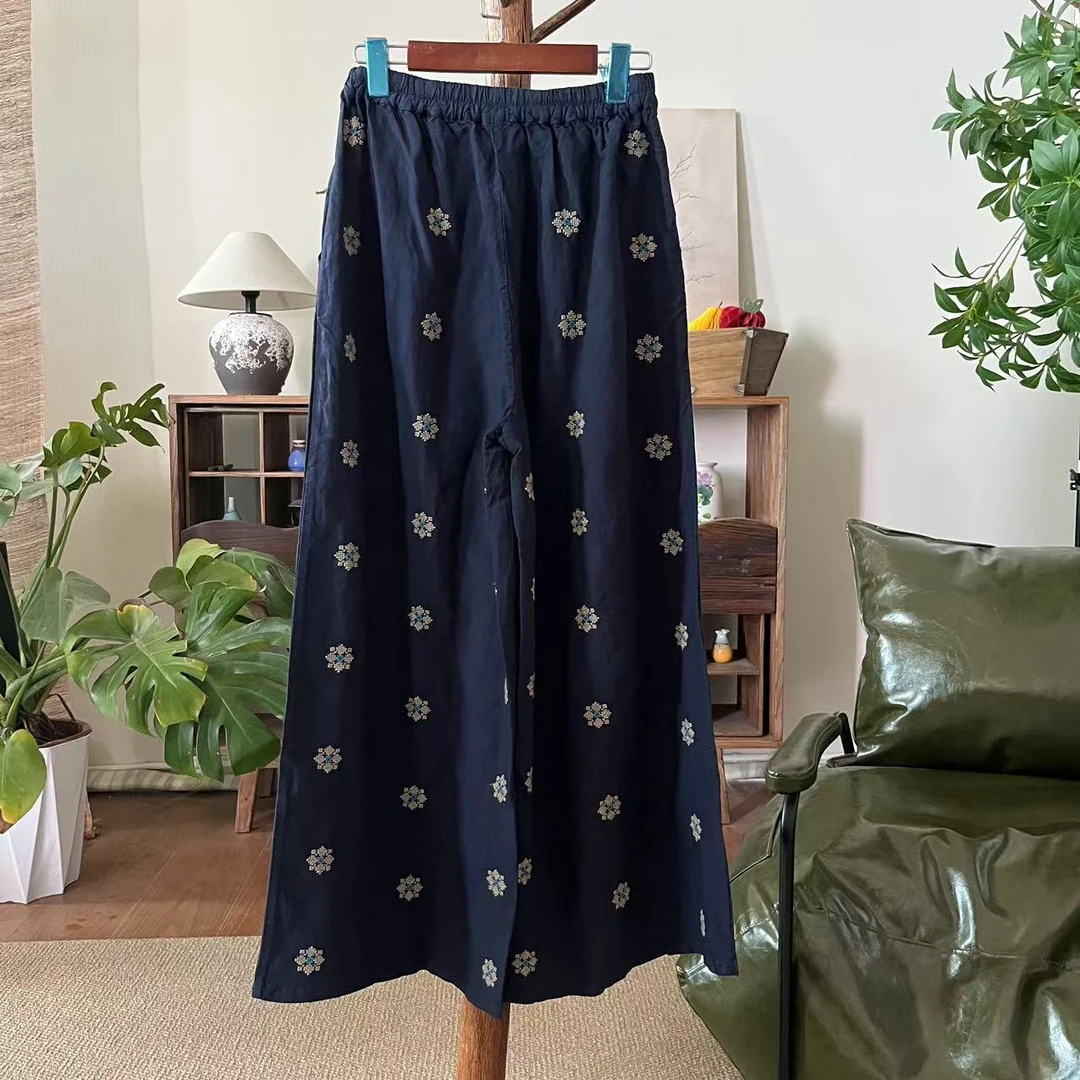 【大梅子推荐】设计款亚麻绣花阔腿裤MXA8292B