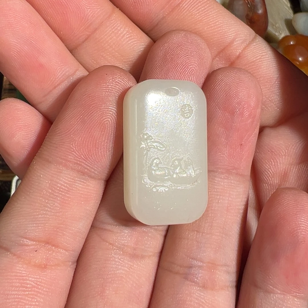 和田玉未镶嵌颈饰俄碧老料百年好合小牌31/17/9.5mm