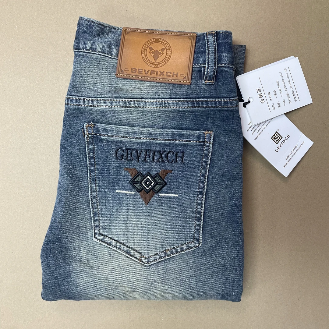 【阿江专属】gev轻奢夏季薄款男士欧版修身小直筒时尚百搭牛仔裤