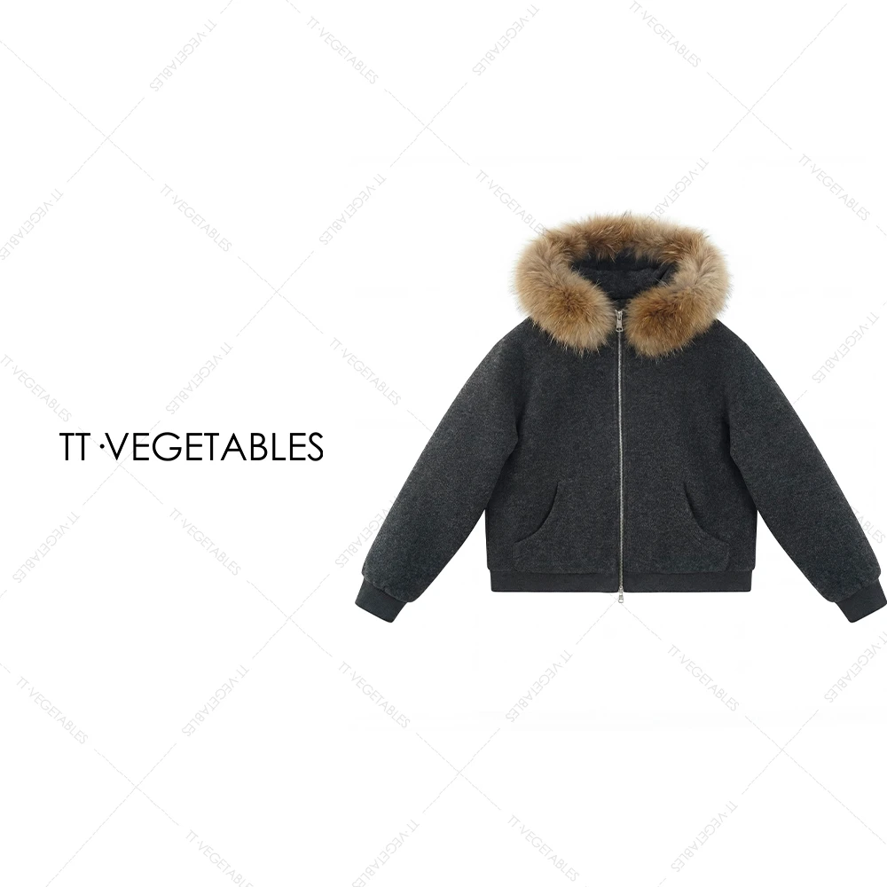 噢芬/小个子 【莜悠】白鸭绒毛毛领厚款连帽羽绒服外套522799