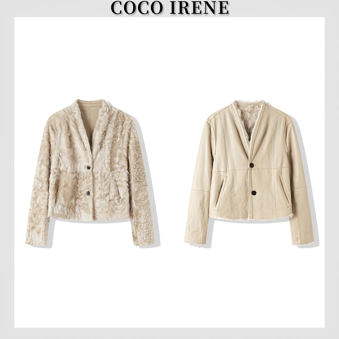 COCO IRENE【小湖羊】奢品系列短款立领设计感皮毛一体外套