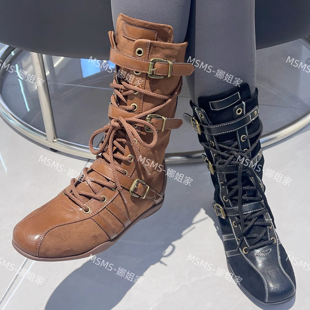 玛莎玛索28-516早秋加绒女中筒靴
