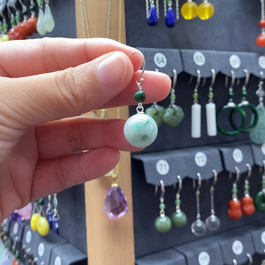 田***霞翡翠银S925镶嵌耳饰