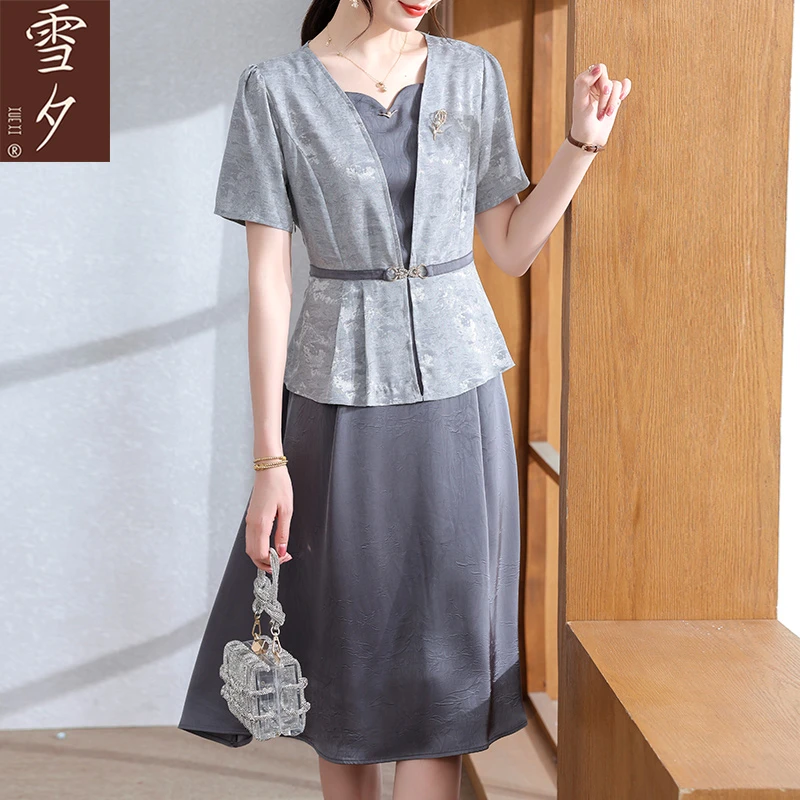 妈妈连衣裙夏季短袖遮肚裙子2025新款时尚中老年女装气质雪纺长裙