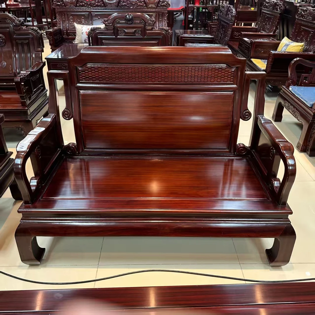 酸枝木 新中式回纹菱形双人位尺寸：长143宽70坐高41背高104