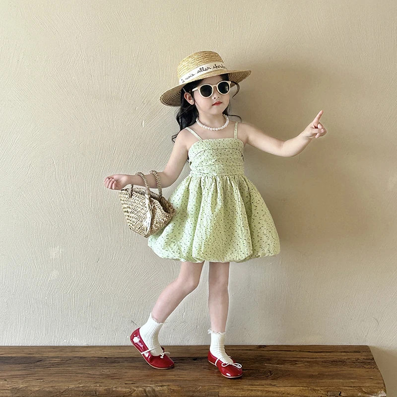 女童碎花吊带连衣裙2025夏季新款儿童可爱花苞裙气质度假风公主裙