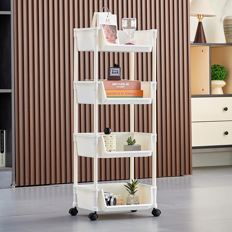 4层书桌置物架收纳储物架移动推车带轮子零食架卧室客厅卫生间1A
