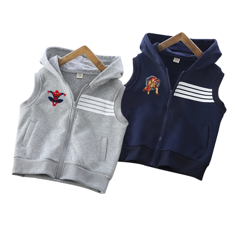 复仇者联盟春秋儿童连帽马甲幼儿园纯棉无袖拉链帽衫男童透气春装