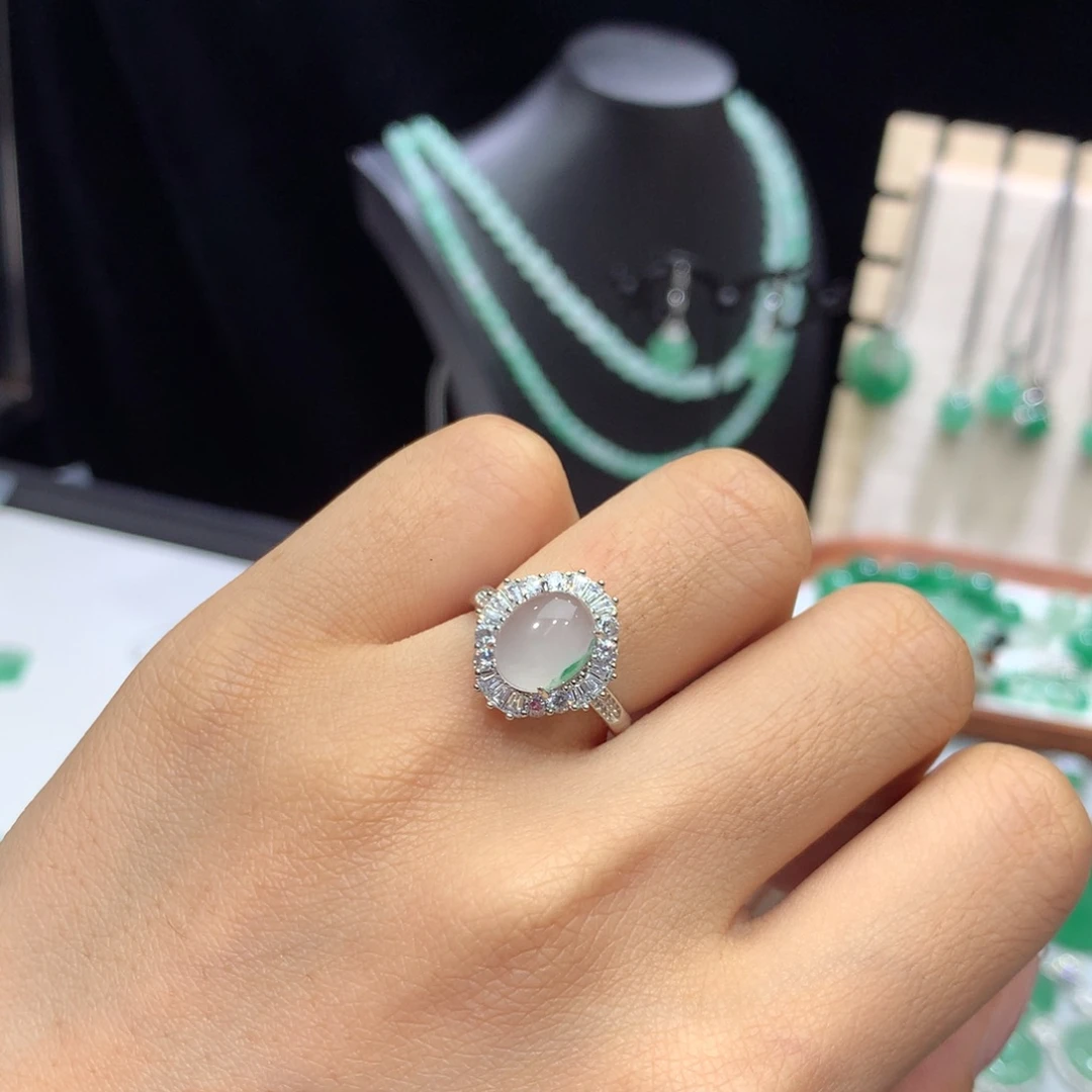 石英质玉（非洲翠）银S925镶嵌颈饰