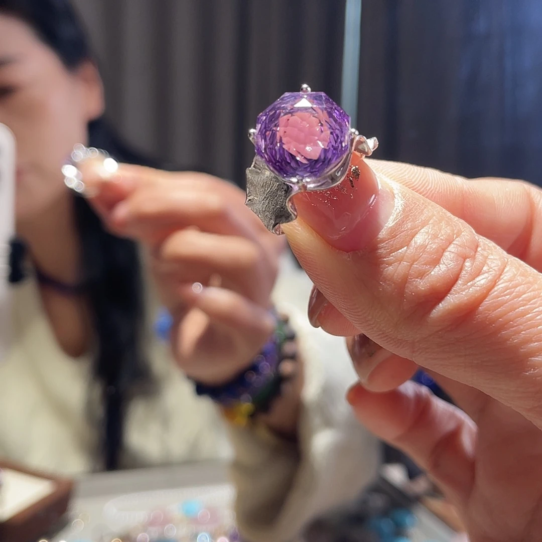 戒指紫晶银S925镶嵌大气款