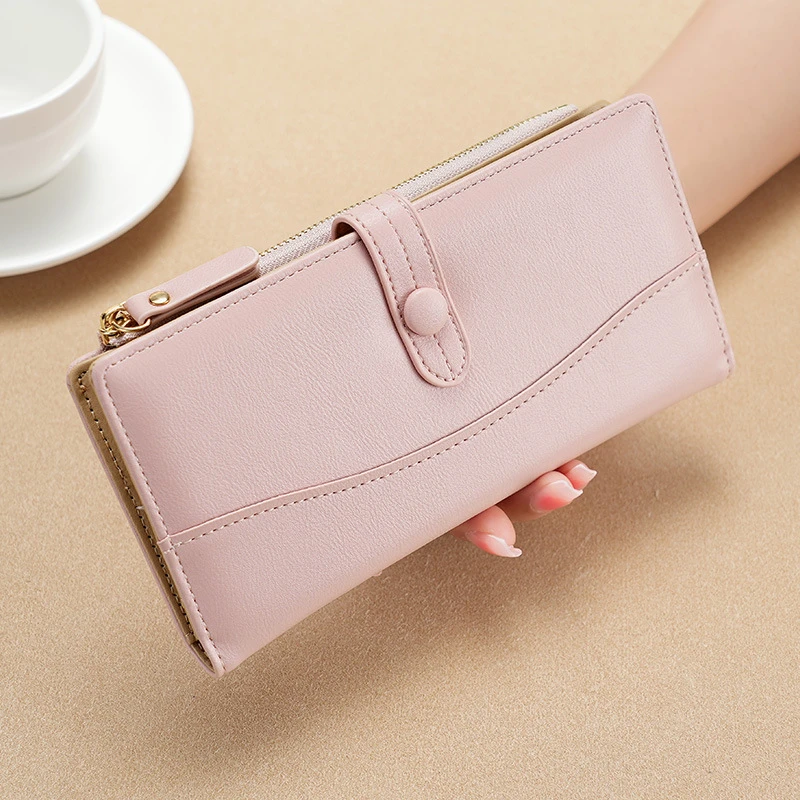 2025新女士钱包长款时尚拉链搭扣轻薄多卡位装银高级感手拿零皮夹
