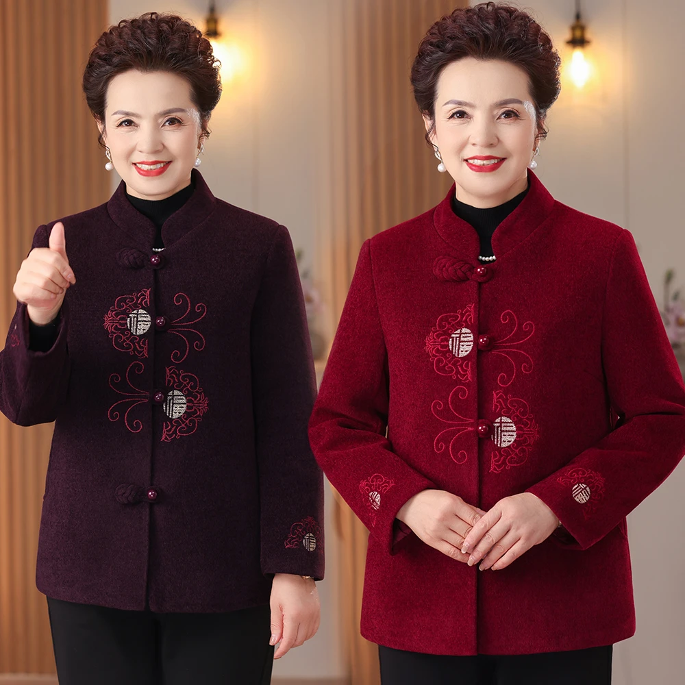 0923中老年人外套女加绒加厚奶奶喜庆生日唐装妈妈太太婆婆衣服