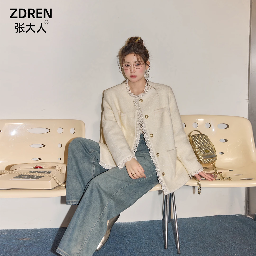 张大人【5折清仓现货秒发】大码女装微胖妹妹蕾丝花边小香风外套