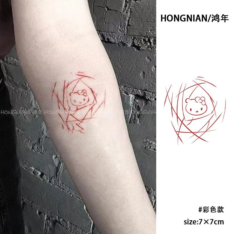 可爱玫瑰kitty猫彩色纹身贴防水持久ins酷辣纯欲少女手臂锁骨贴纸