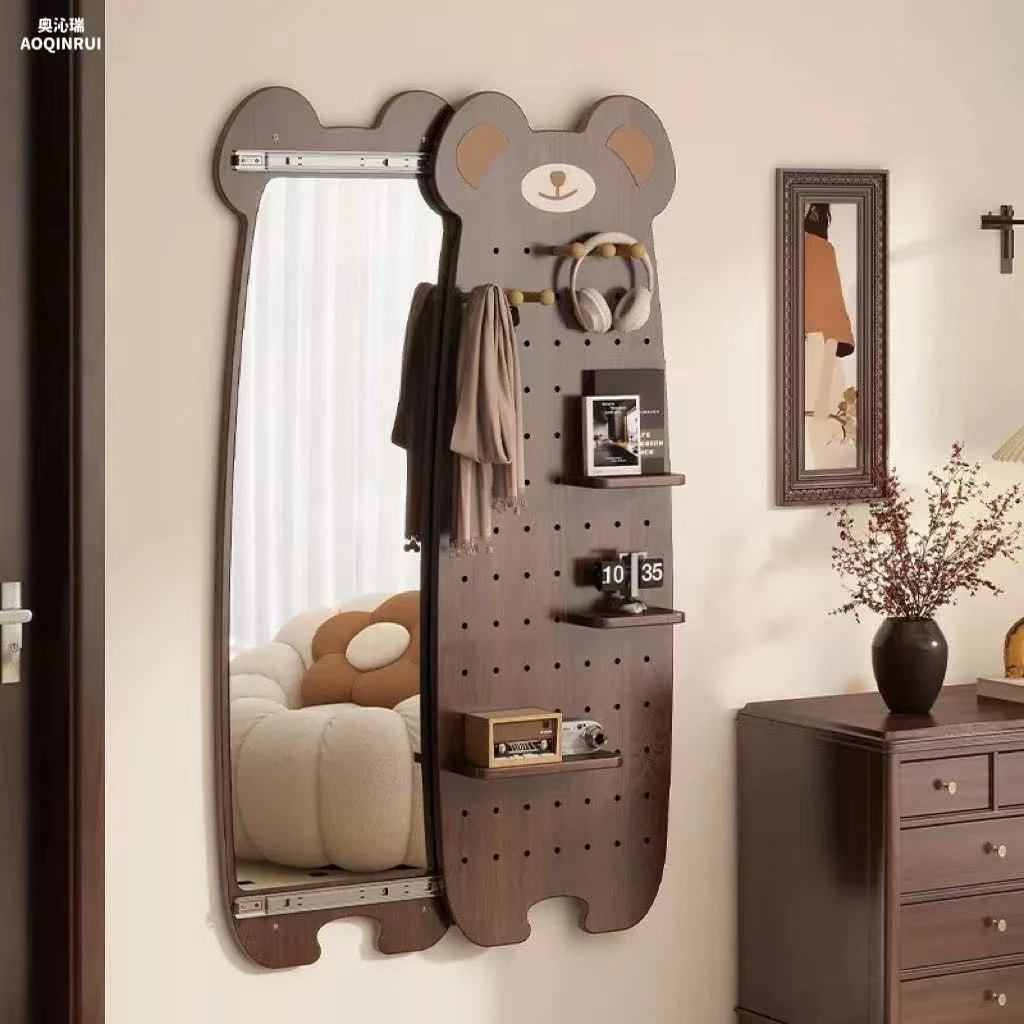 奥沁瑞小熊穿衣镜洞洞板推拉镜家用壁挂全身穿衣镜网红隐藏式镜子