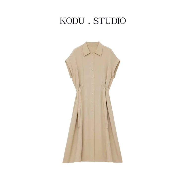 【刻度KODU】02-3133春夏复古时尚小翻领纯色气质休闲百搭长裙