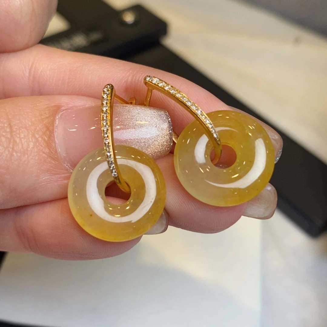 翡翠耳饰18K金镶嵌甜甜圈