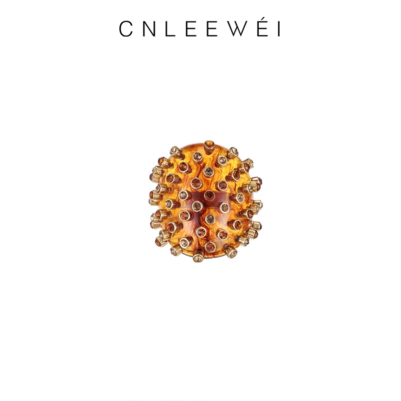 非金属树脂戒指 CNLEEWEI2025新品琥珀树脂钉钻戒指