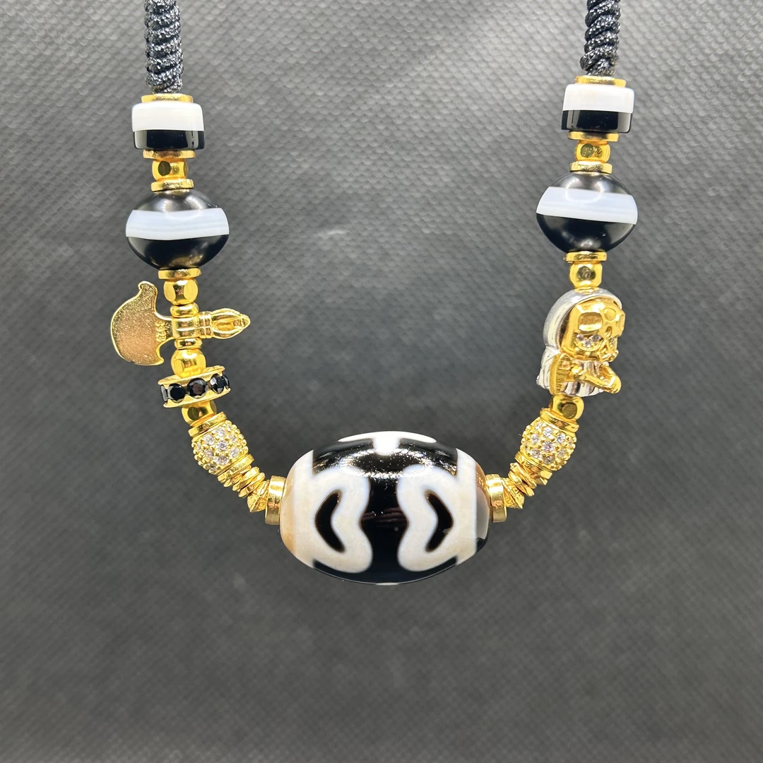 台珠行运手工奶糖系列双水纹四宝瓶条纹玛瑙达洛设计款锁骨链