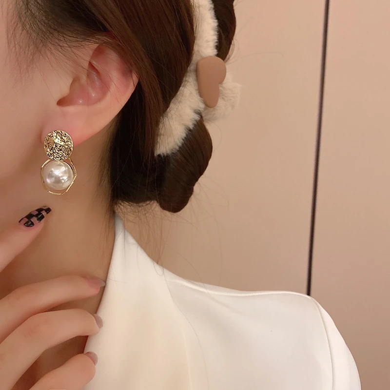 HJS925银针巴洛克风耳环女不规则几何形亮片超仙气质耳钉耳饰品