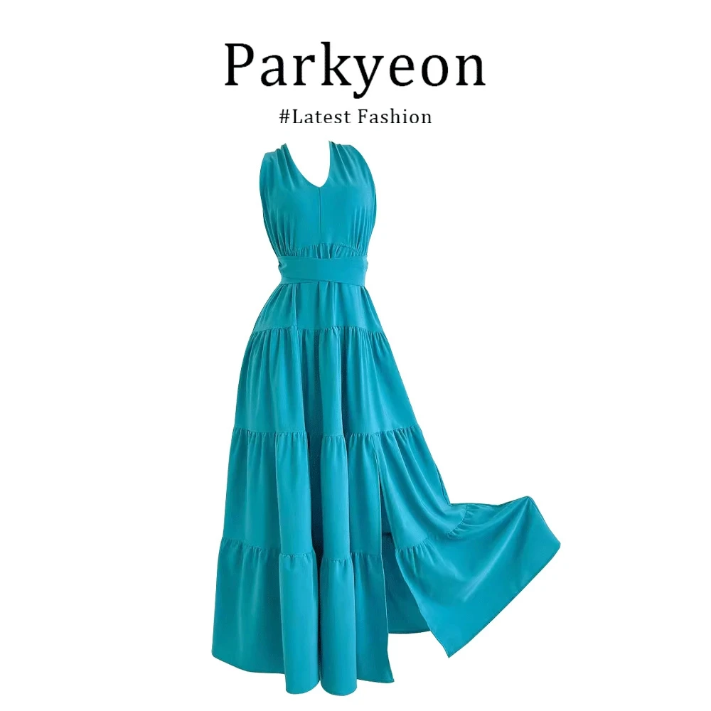 parkyeon显瘦轻奢设计师夏季法式无袖纱裙连衣裙纯欲性感挂脖长裙