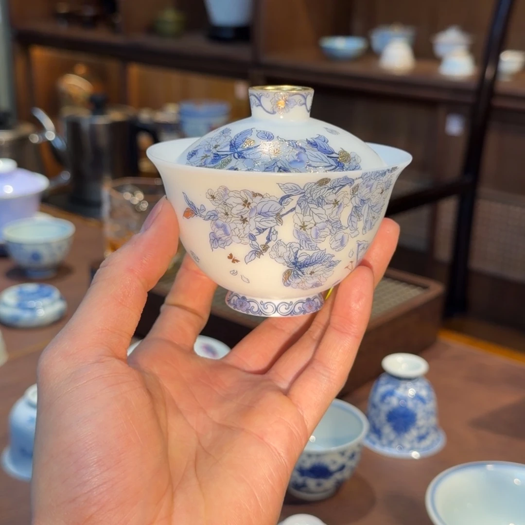 冰种玉瓷二才盖碗