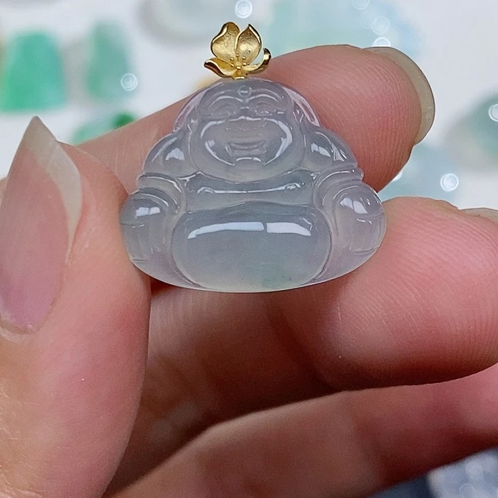 翡翠18K金镶嵌吊坠(不含链)18k冰胶佛公吊坠
