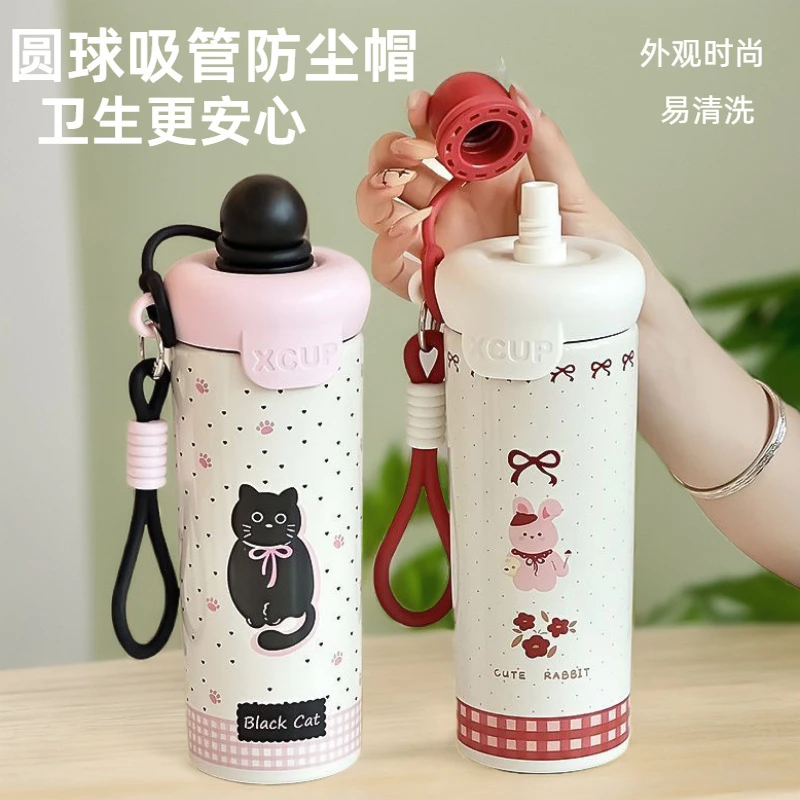 2025热销爆款高颜值卡通水杯时尚大容量吸管不锈钢杯保温学生女士