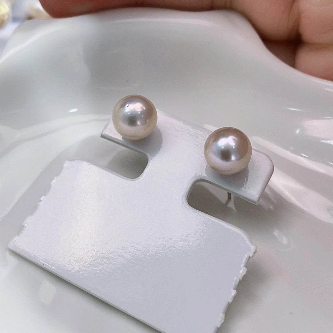 银S925镶嵌特价淡水圆珠耳饰8.5mm淡水珍珠