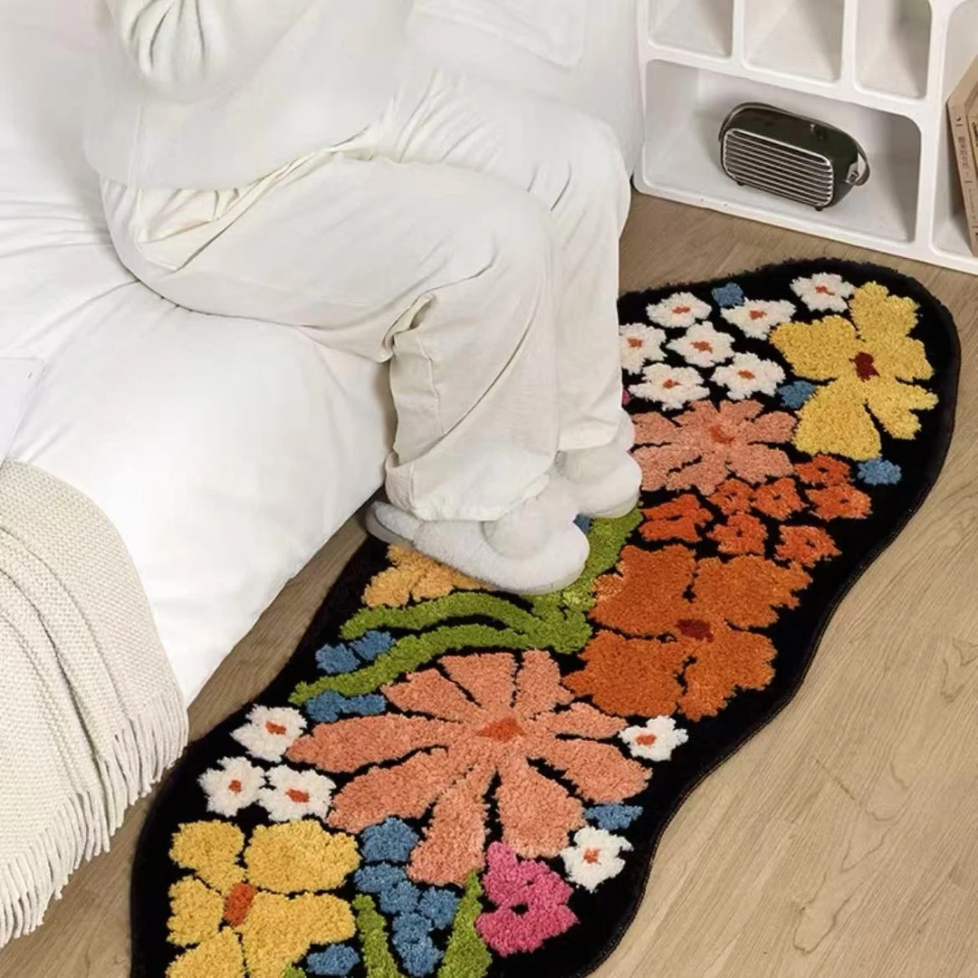 繁花星辰异形卧室床边毯清新小花毛绒地垫客厅长条地毯50*150cm