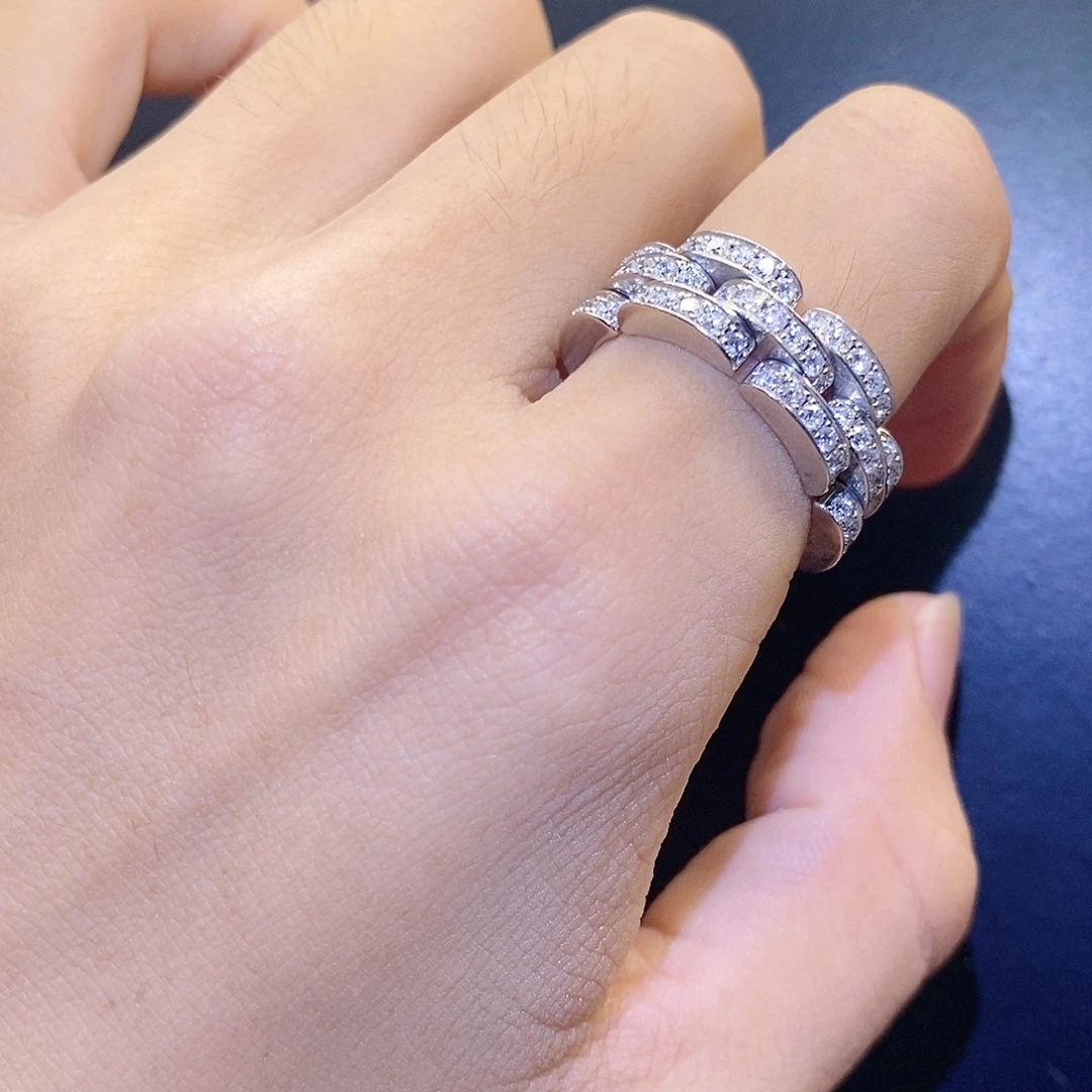 戒指/指环18K金镶嵌钻石猎豹坦克链软戒k白