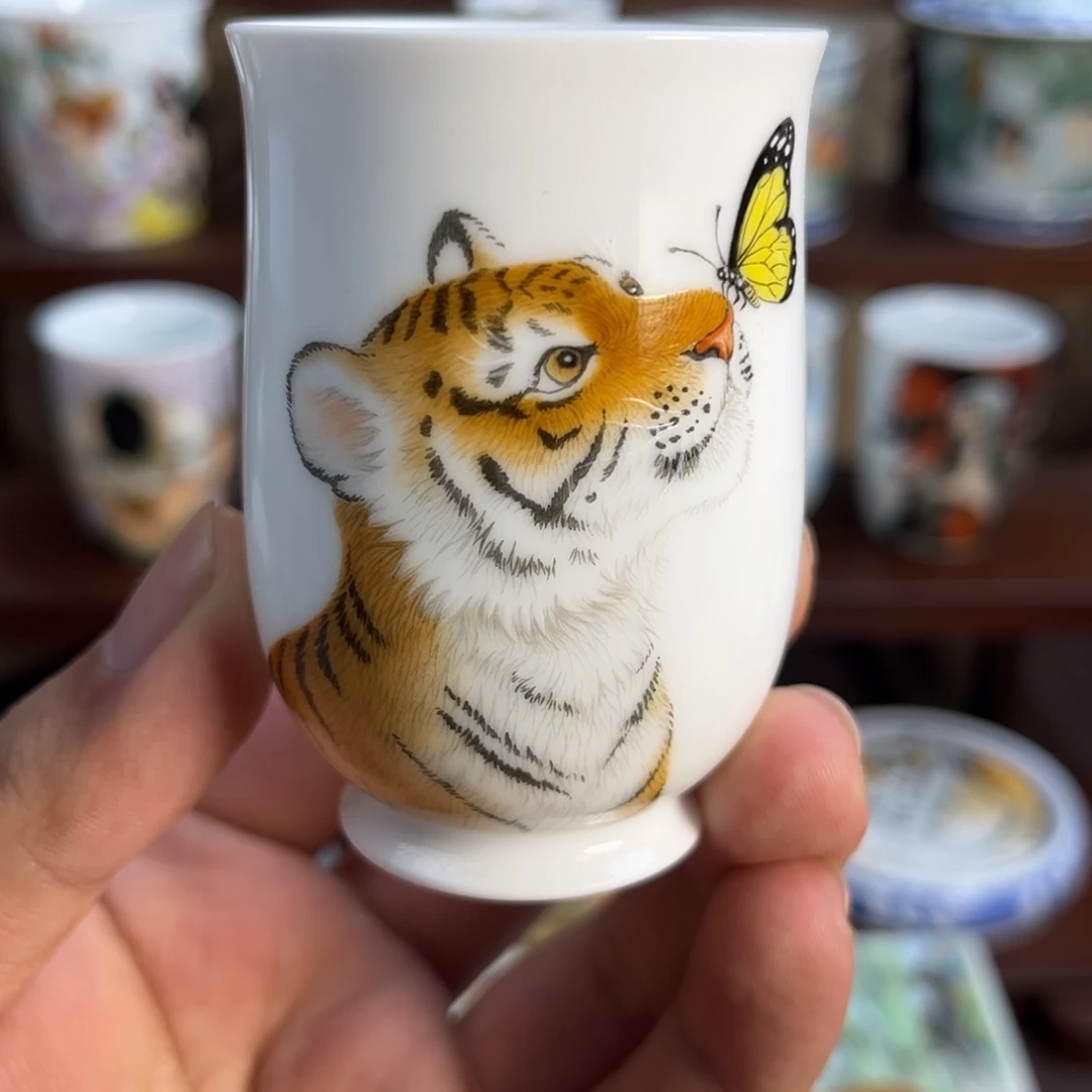 手绘老虎闻香杯子